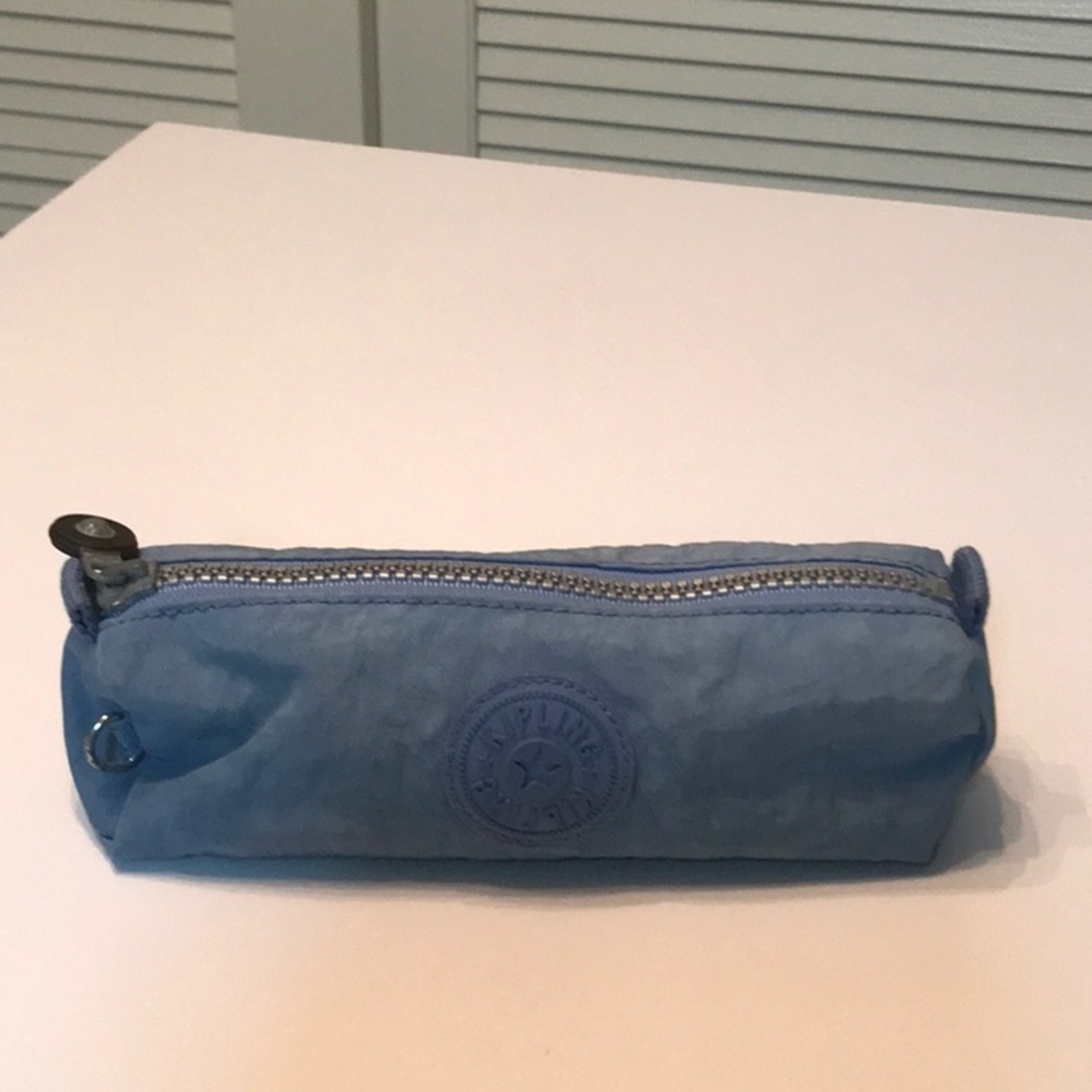 Vintage Lt Blue KIPLING top zip pencil case make-up brush case